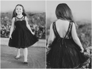 black and white portraits of little girl in black dress